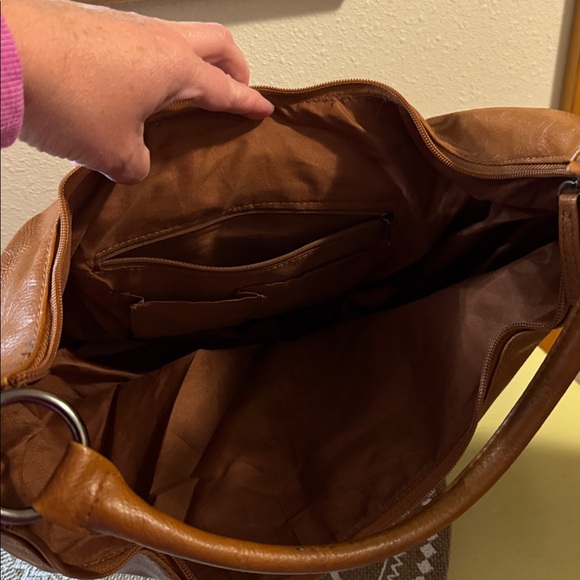 Studded Edgy Brown Vegan Leather Handbag - Picture 6 of 9